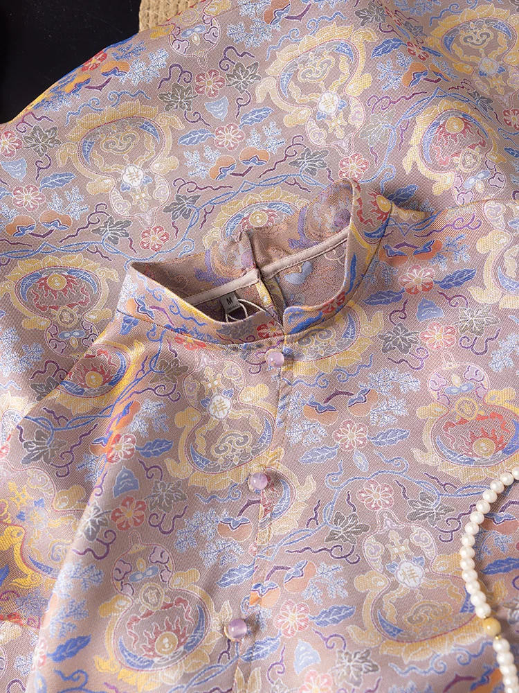 2025年夏新作 カラフルな天然桑絹100% ソングブロケード 異なる色 ルオ レディースファッションワンピース