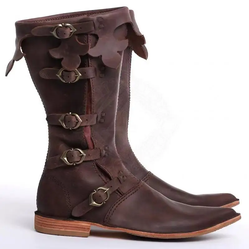 Unisex PU-Leder Stiefel mit Muschelkante, Mehrfach-Schnallenverschluss, Spitzer Zeh, Edgy Street Style, Party- und Festtagsschuhe 2026 – Detail 4