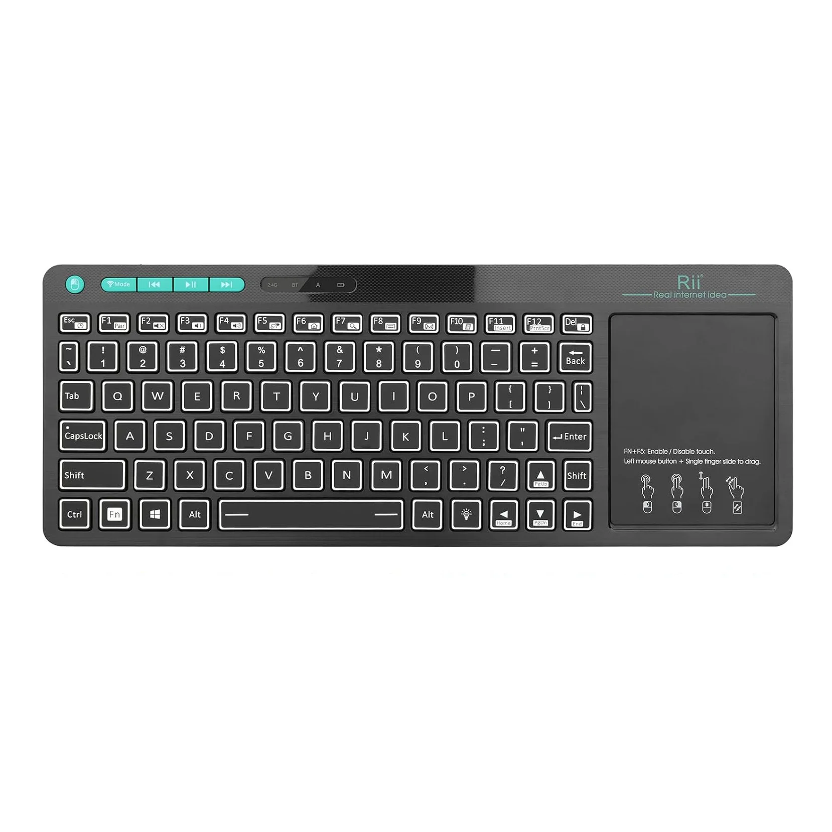 Rii RT518S Mini Bluetooth Wireless 2-LED Color Backlit Multimedia Keyboard Mouse Rechargable Keyboard For Android TV Box /PC