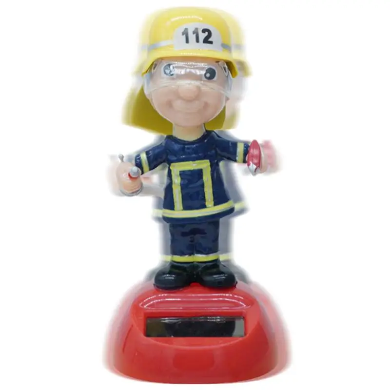 Solar Powered Firefighter Car Ornament Automatic Swing Firefighter Figurine Doll Toy automotive Dashboard Decoration