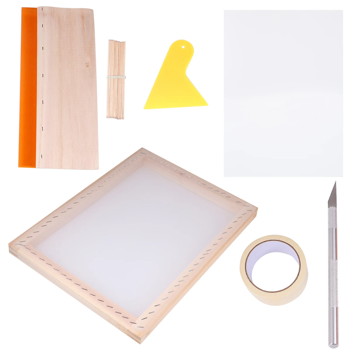

Squeegee Silk Printing Tool Set Scraper Inkjet Transparency Film Shirt Kit Bamboo Wood Frame