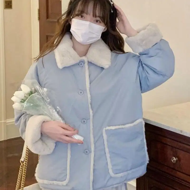 

Princess kawaii cotton-padded jacket Girls Fashion Long Sleeves velvet thickened two-sided wearable coat Winter clothes Gift