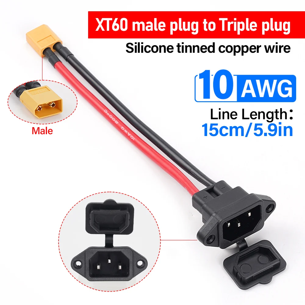 A Pair 15cm XT60 3pin Power Socket Male Female XT60 10AWG Battery Car Charging Wire Connector New Energy E-bike Charging Cable