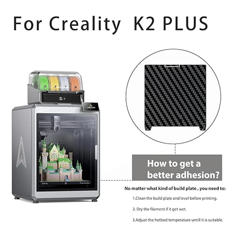

K2 PLUS Рабочая пластина с текстурой PEI 370x370 мм для Creality K2 PLUS Двусторонний лист пружинной стали PEI Гибкая платформа с подогревом