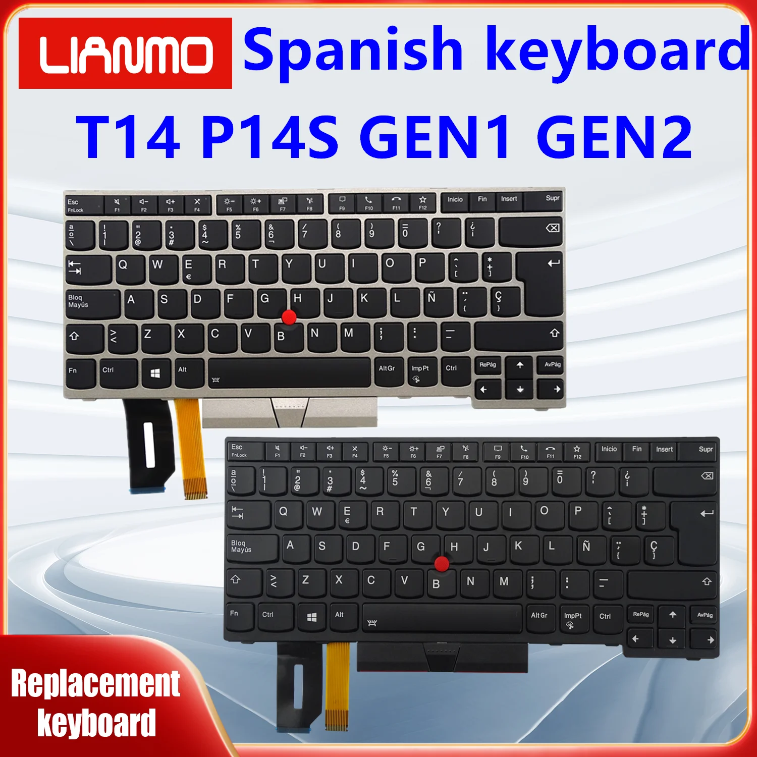 Spanish Notebook Keyboard Suitable for Lenovo ThinkPad T14 P14S GEN1 T14 P14S GEN2 Silver Black Backlit Keyboard