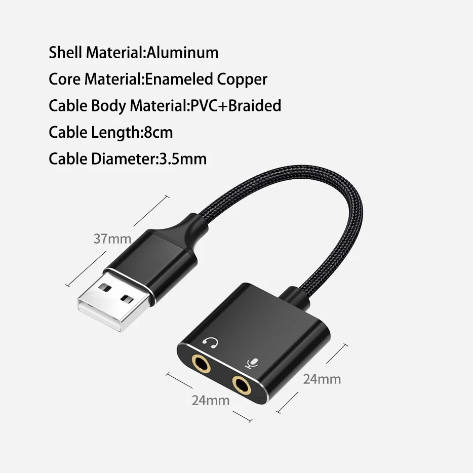بطاقة صوت USB خارجية: قم بتوصيل سماعات الرأس والميكروفون في وقت واحد مع PC/PS4، بدون تأخير، كابل مضفر #2