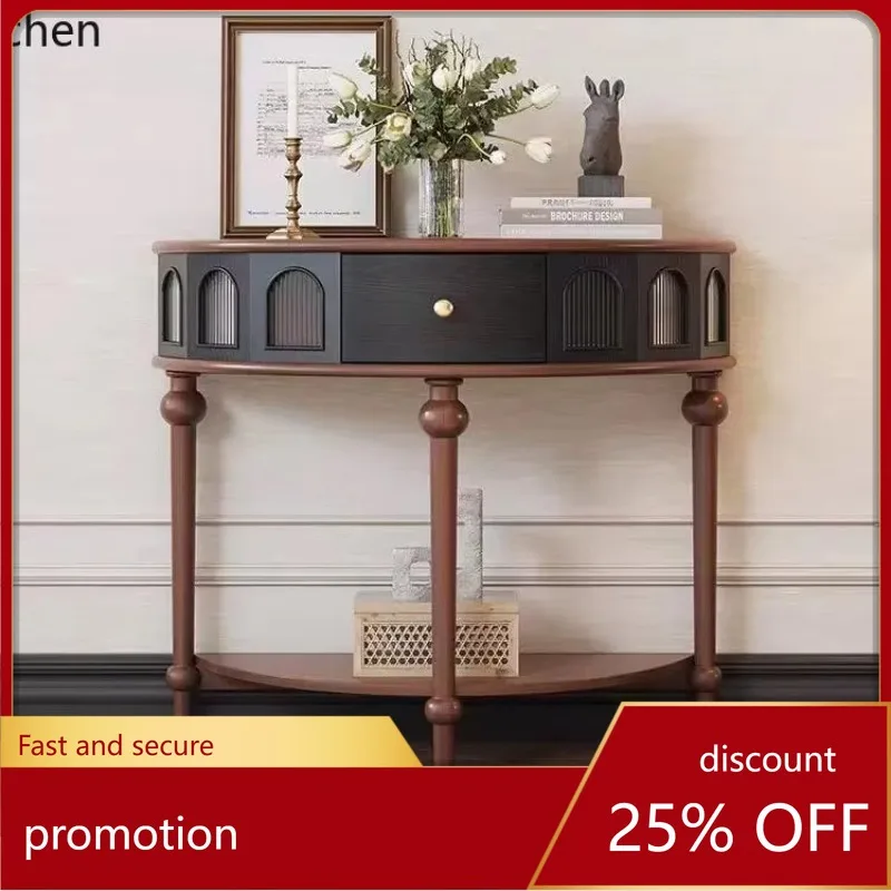 

HXL Entrance Vintage Sideboard Entryway Hallway Light Luxury Semi-Circular Glass Sideboard