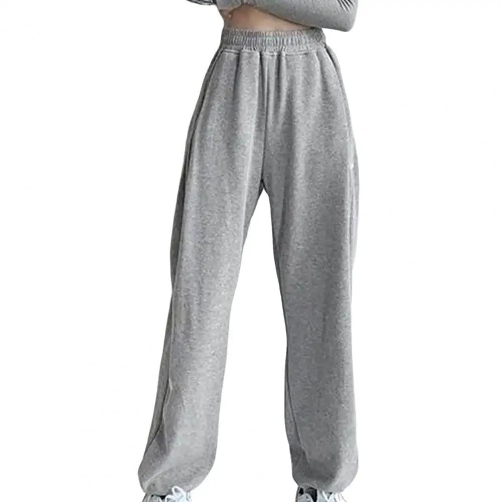 Cintura elástica Cordão Bolsos Tornozelo Banded Mulheres Sweatpants Outono Inverno Reta Perna Larga Cintura Alta Jogger Calças