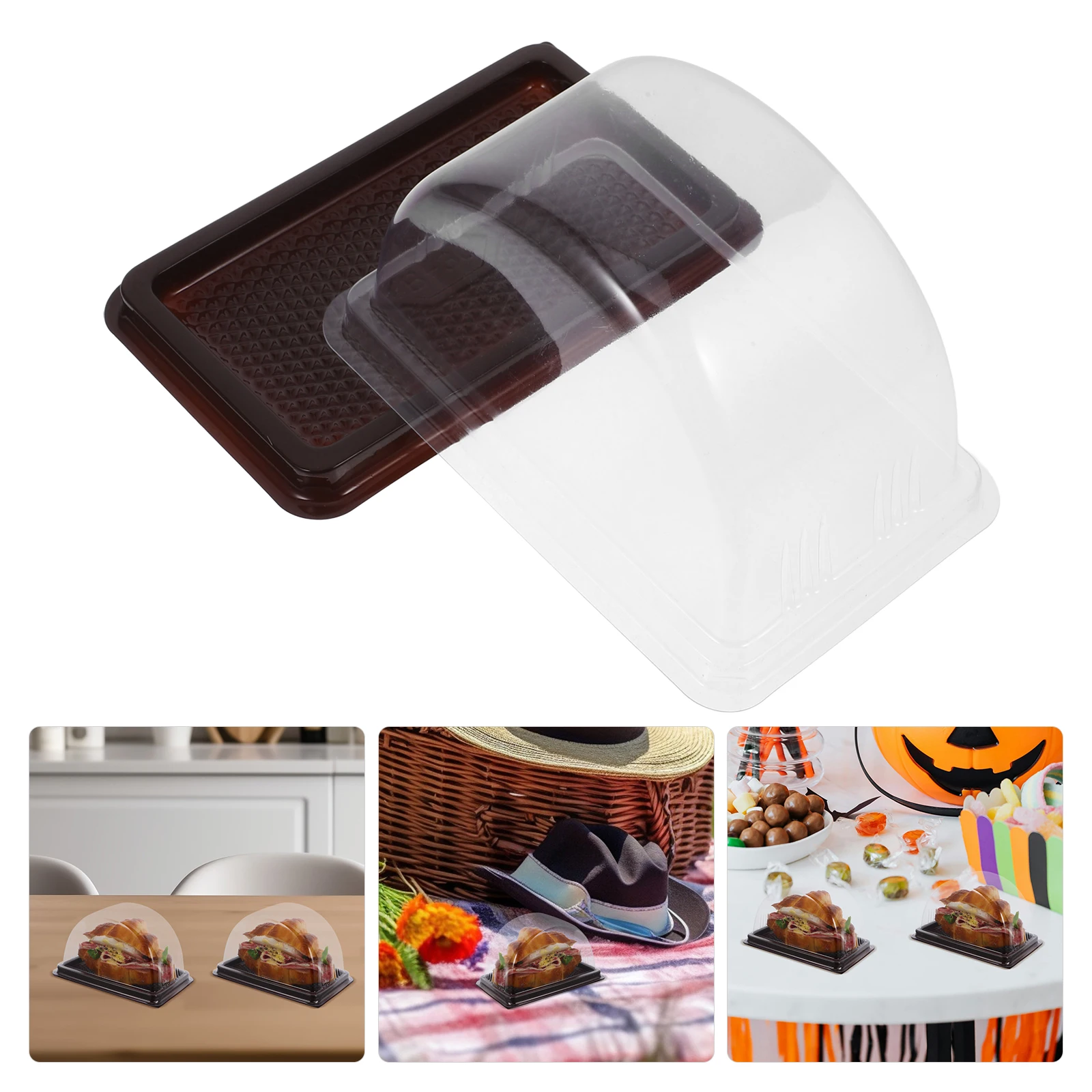 

50pcs Cake Packaging Boxes Disposable Plastic Containers for Swiss Roll Baked Goods Takeaway Lunch Salads Snacks Storage Box