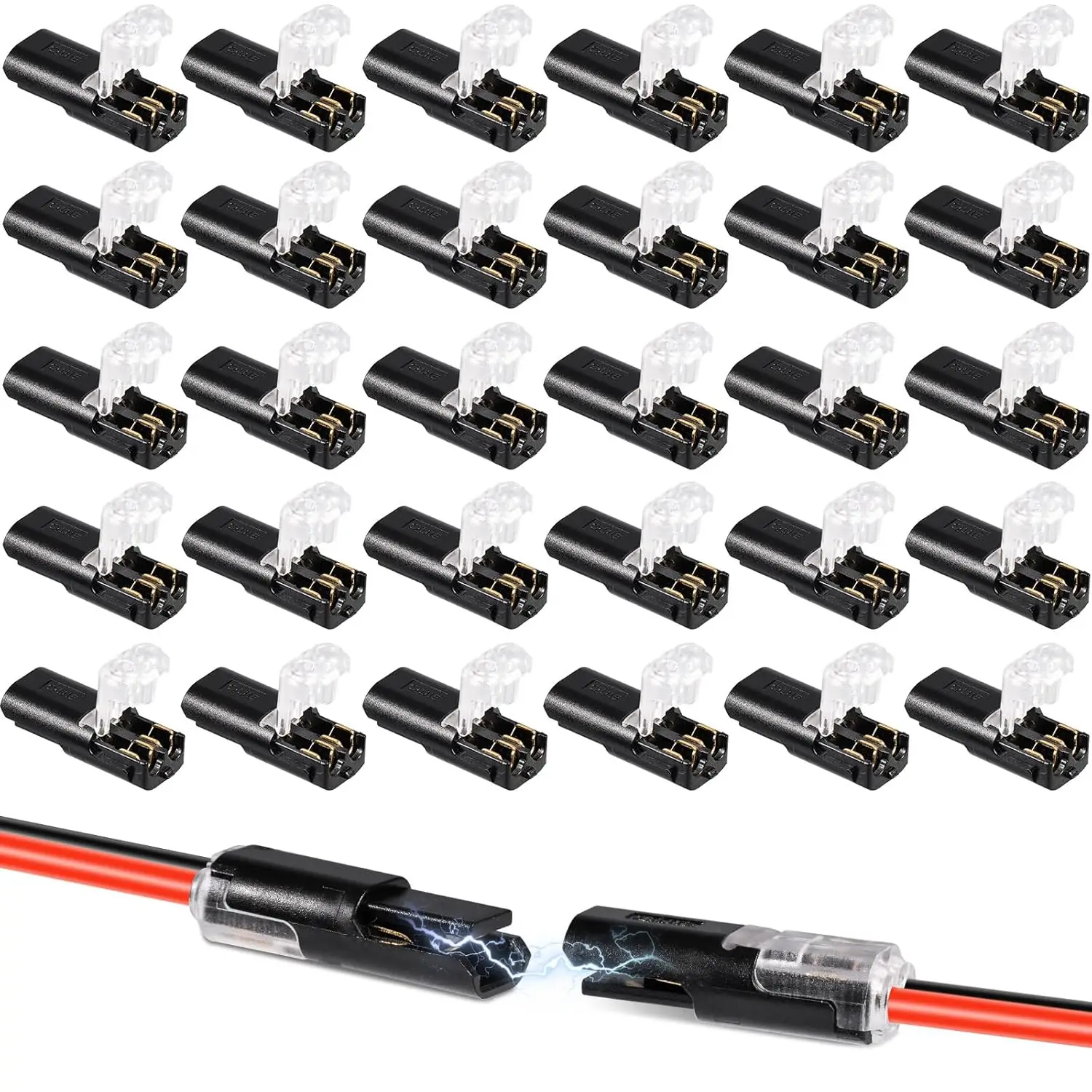 20PCS Pluggable LED Wire Connectors 2 Pin 2 Way Toolless Spring Wire Connectors Without Wire-Stripping Compact Wiring Connectors