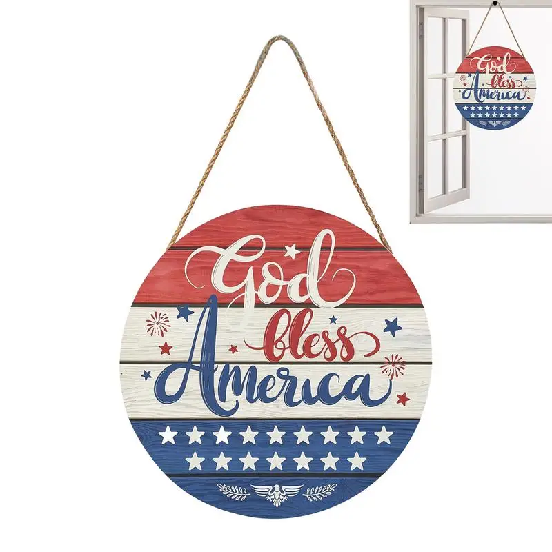 God Bless America Sign Red White And Blue Memorial Day Decoration Red White And Blue Sign American Stars Wood Door Hanger For