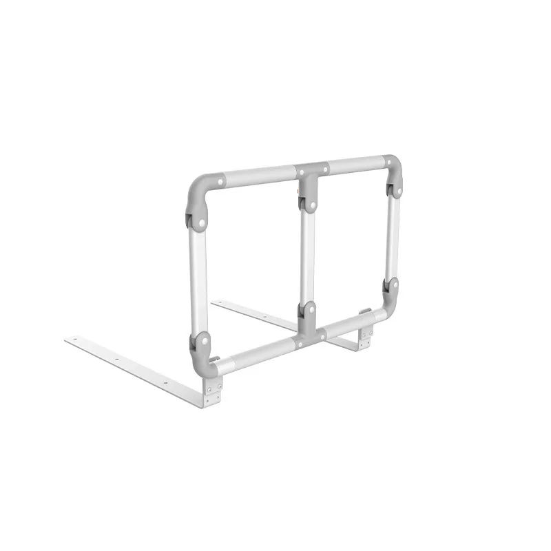 

The armrest beside the bed gets up and folds with the aid.
