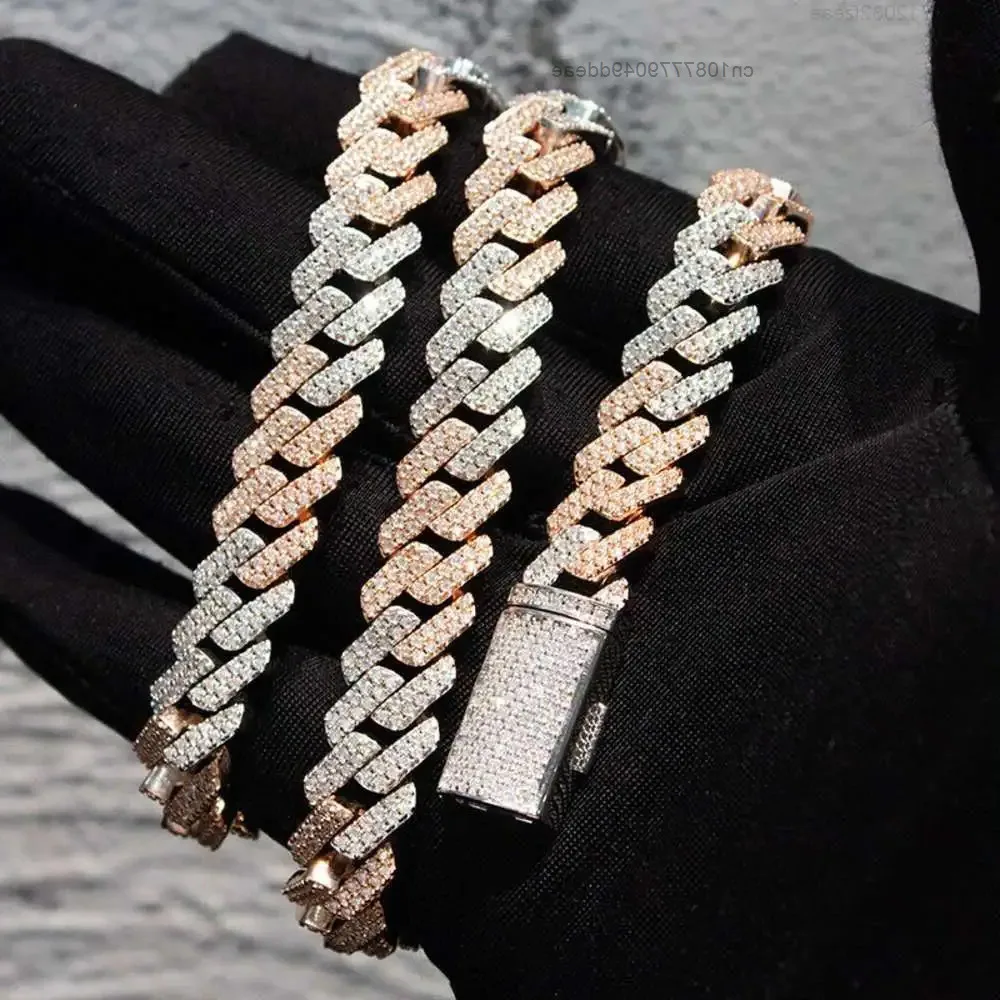 

Hip-hop Mens Cuban Chain 12mm Wide Two-color Double Row Vvs Moissanite Diamond Chain Ice Out Cuban Chain Necklace