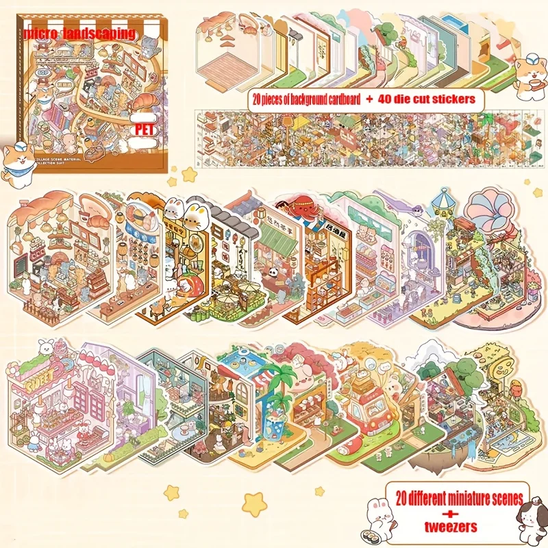 تتضمن المجموعة المكونة من 61 قطعة بطاقة مشهد و40 ملصقًا وزوج واحد من الملقط. تتميز بملصقات مشهد صغيرة ثلاثية الأبعاد، مصنوعة يدويًا #1