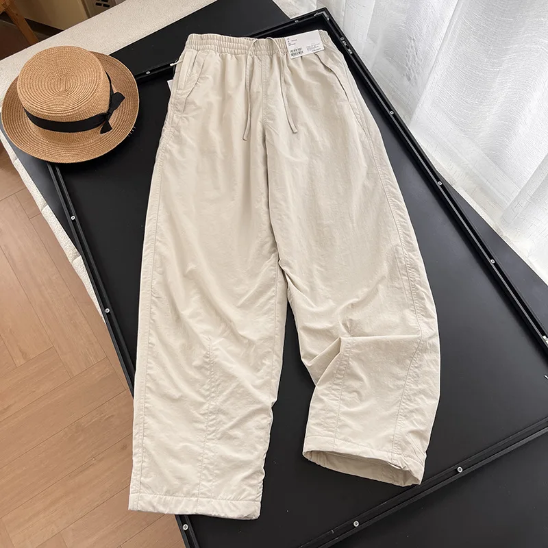 Autumn Winter Women Fleece Lined Cargo Pants, Windproof Loose Wide Leg Drawstring Casual Trousers 4 Colors