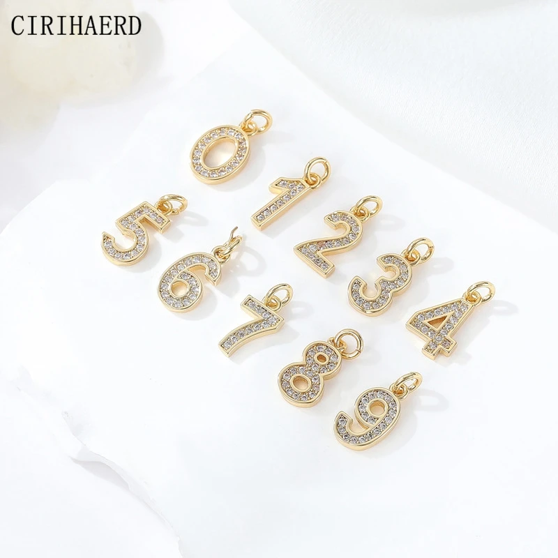 

14K Gold Plated Inlaid Zircon Digital Pendants Charms For Jewelry Making DIY Necklace Jewellery Making Supplies Small Pendant