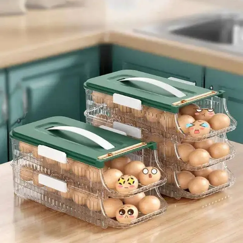 Gaveta Tipo Frigorífico Egg Storage Box, Rolagem automática, Organizador de cozinha, Organizador doméstico, Recipientes herméticos, Comida