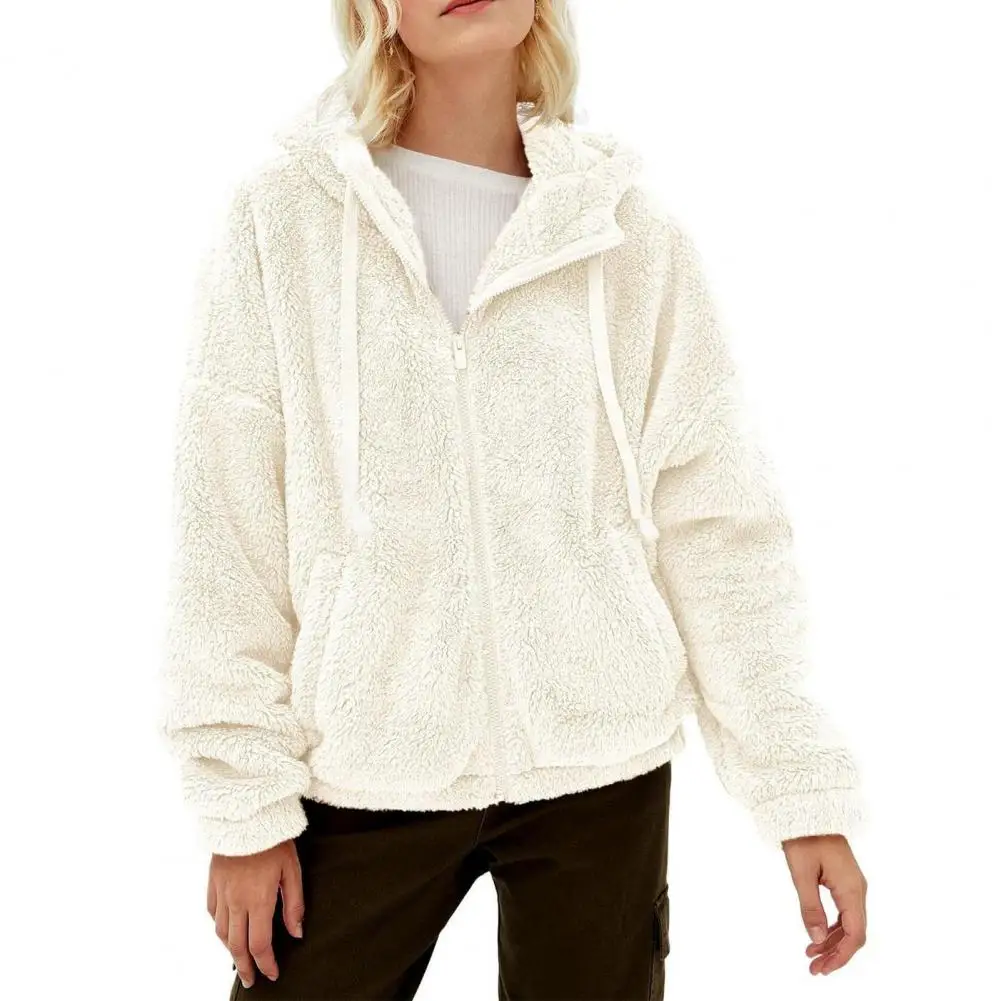 

Long-sleeved Women Jacket Women Thermal Jacket Cozy Hooded Winter Jacket for Women Thick Double-sided Plush Drawstring Closure