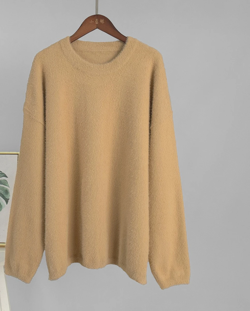 Round Neck Pullover Sweater for Autumn and Winter 2025  New Solid Color Knitted Sweater  Loose Casual Sweater