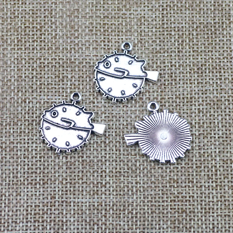 10 Pieces 23*24mm Antique Silver Color Puffer Charms Pendant Accessory For DIY Jewelry Making