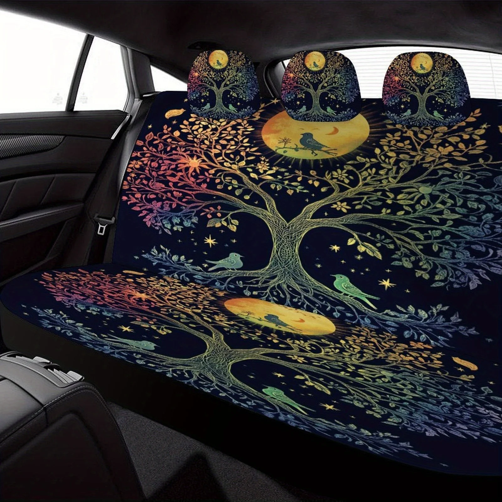 Tree Of Life Designed Car Seat Covers Set For Most Cars, Trendy Novelty Decorative Car Seat Protector Covers Full Set, Universal