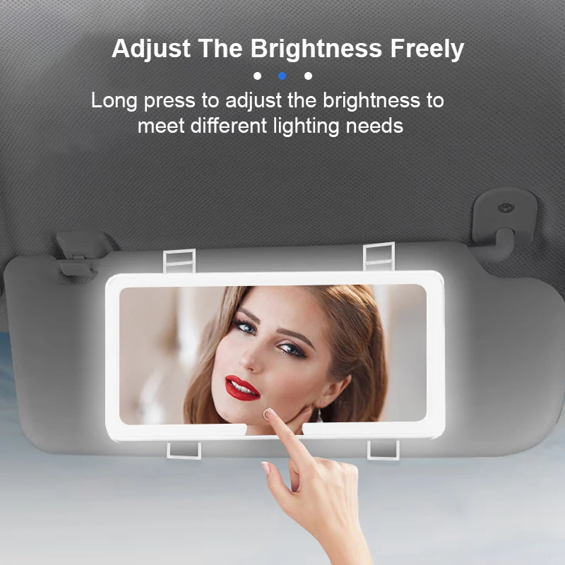 Car LED Makeup Mirror 3-Color Adjustment Sun Visor Plate Interior Rear Mirror Dimmable Touchscreen Auto Vanity Mirror