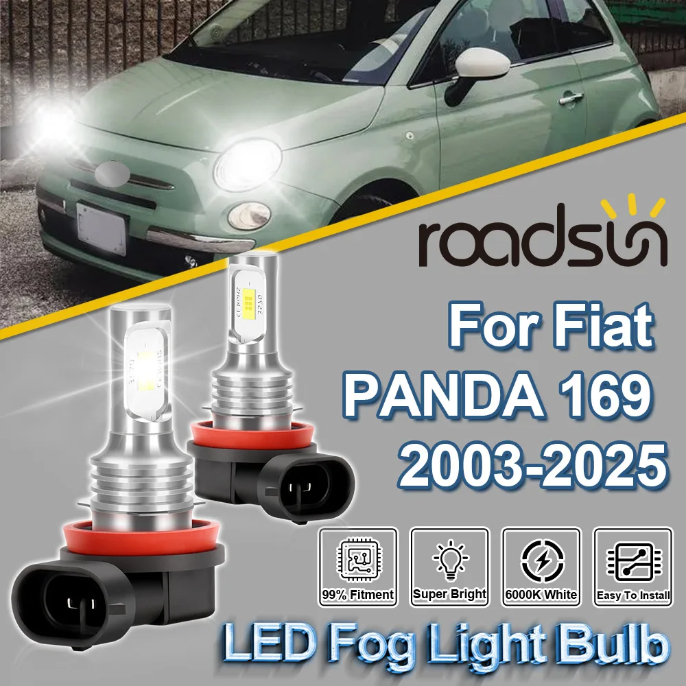 

ROADSUN 2 шт. для Fiat PANDA 169 2003-2025 Canbus, светодиодные противотуманные фары, лампы 2004 2005 2006 2007 2008 2009 2010 2011