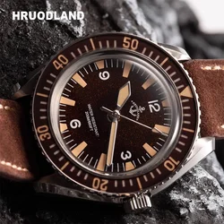 Hruodland Classic Retro Automatic Mechanical Men's Watches F025 Stainless Steel Brown Leather waterproof Luminous reloj hombre