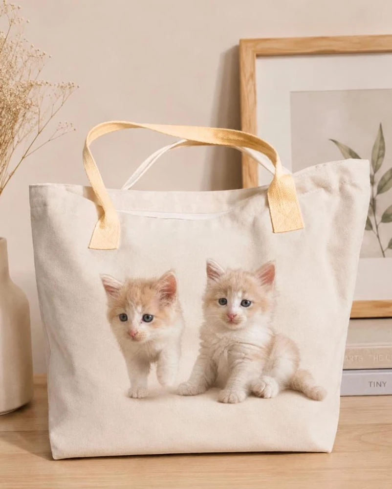

Custom Pet Photo Tote Bag Personalized Dog Cat Portrait Canvas Bag Reusable Shopping Bag Gift for Pet Lovers