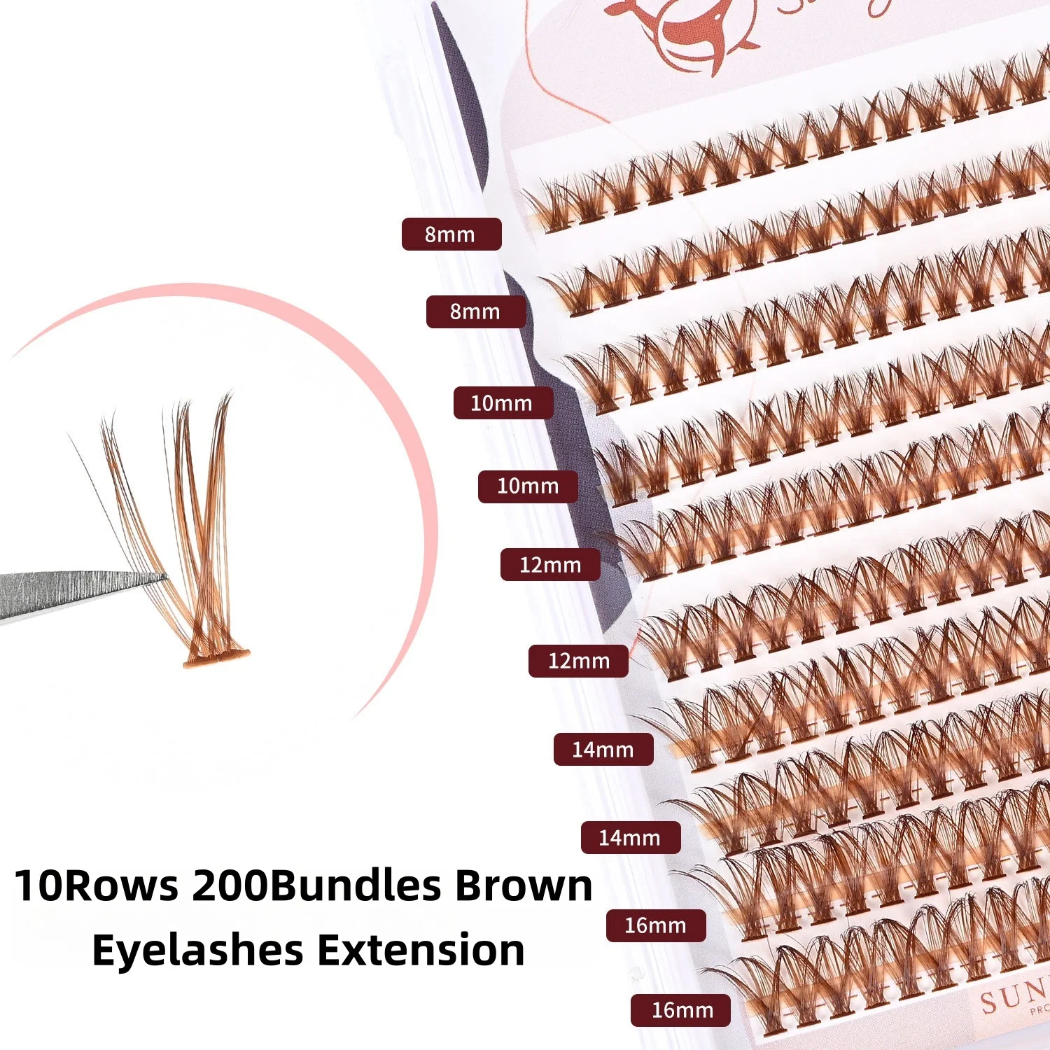 

10 Rows 200clusters 40P Brown Individual Eyelash Extensions Eyelashes Cluster Lashes Natural False Bundles