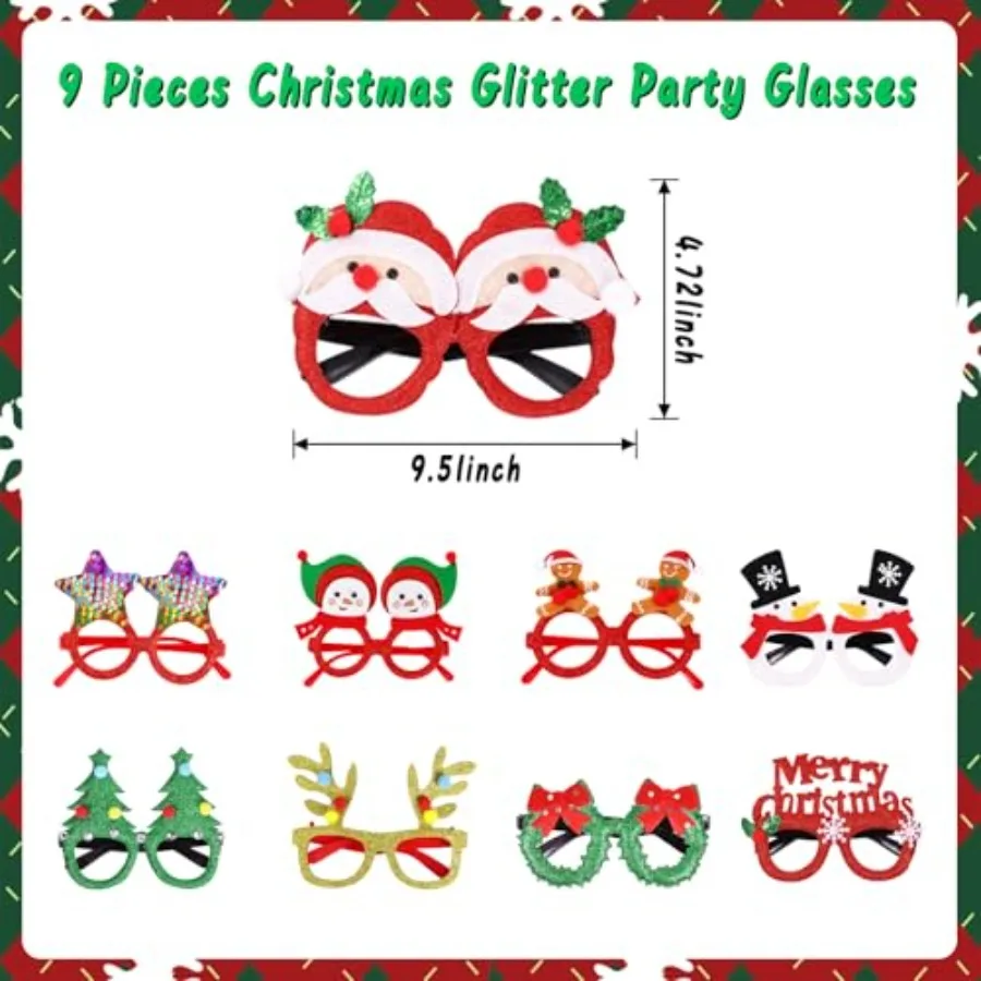 18Piece Christmas Headbands and Glasses Frame Set with 18 Cute Designs Exquisite Decoration Accessories Perfect for Hol