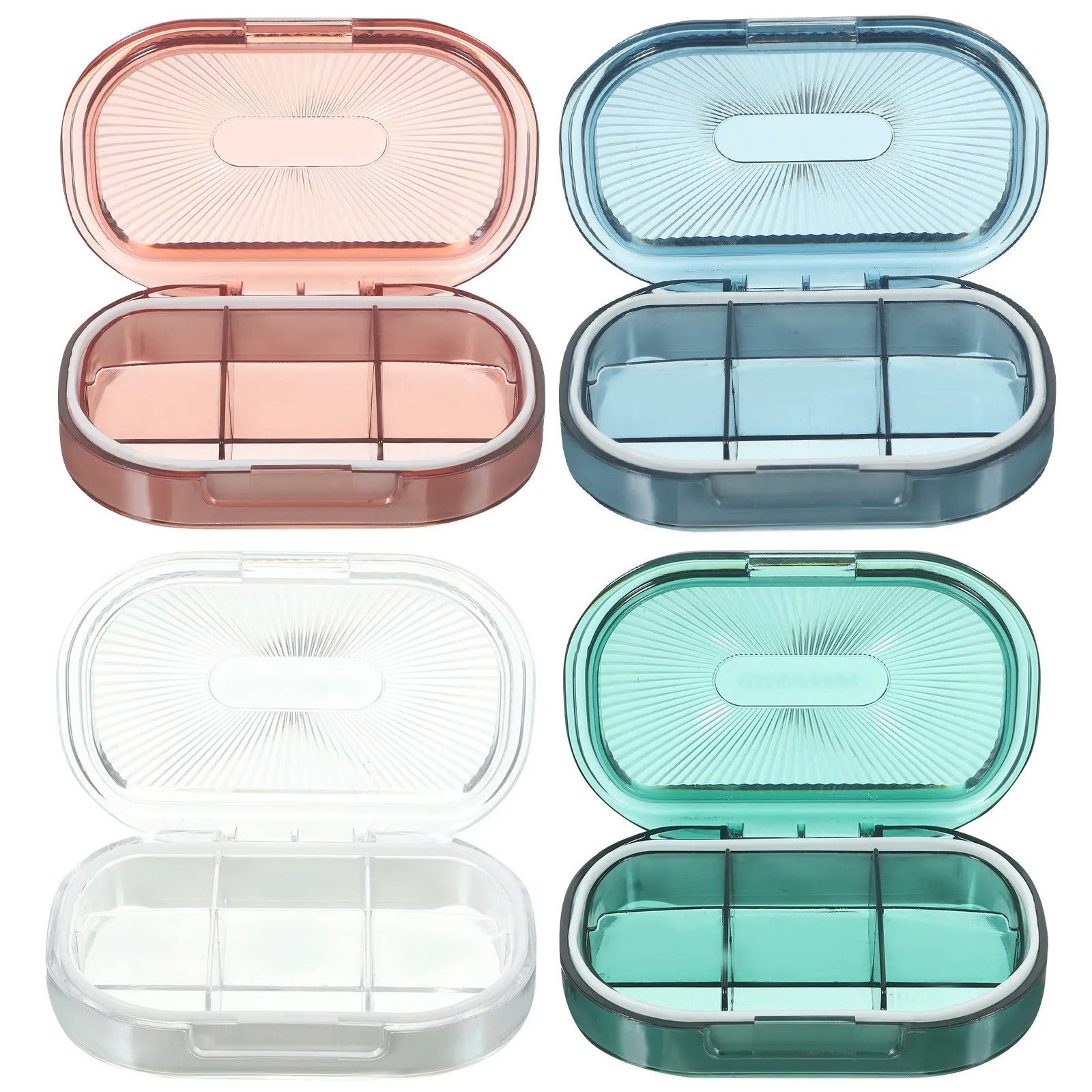 

4Pcs Medicine Organizer Portable Pill Storage Case with Six Compartments Color-Coded for Easy Identification Travel-Friendly