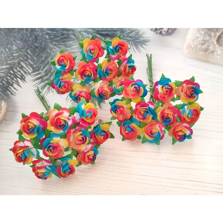 Mini Rose Kunstmatige Myerry Papieren Bloem Gemengde Kleur Toon Decoratieve Kleine Rozen Bloemen voor DIY Ambachten Projecten Scrapbooking W