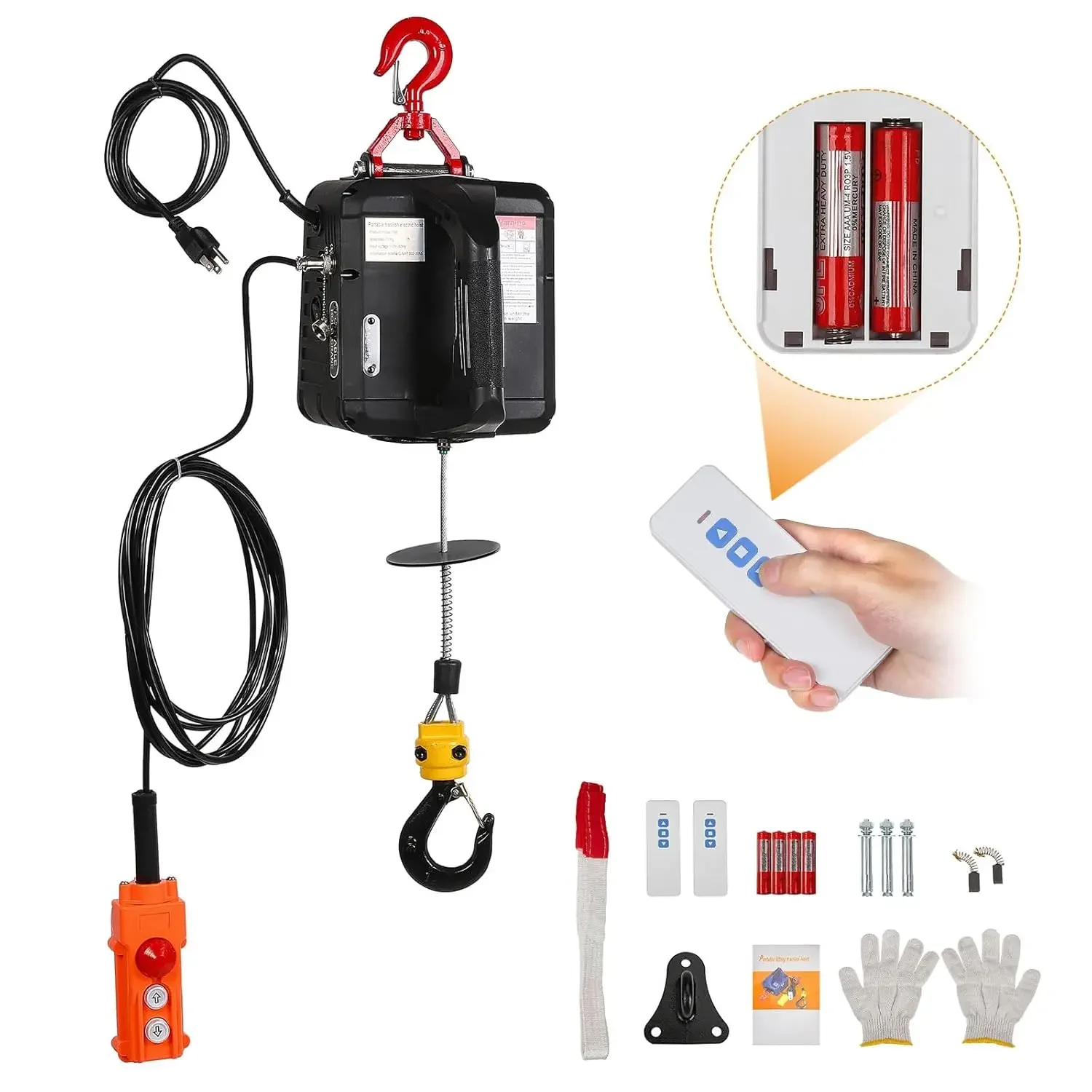 3 in 1 Portable Electric Hoist Wireless Remote Control 110V 700kg 1543lbs Capacity 120 Volts Winch Crane Machine Hook Pulley