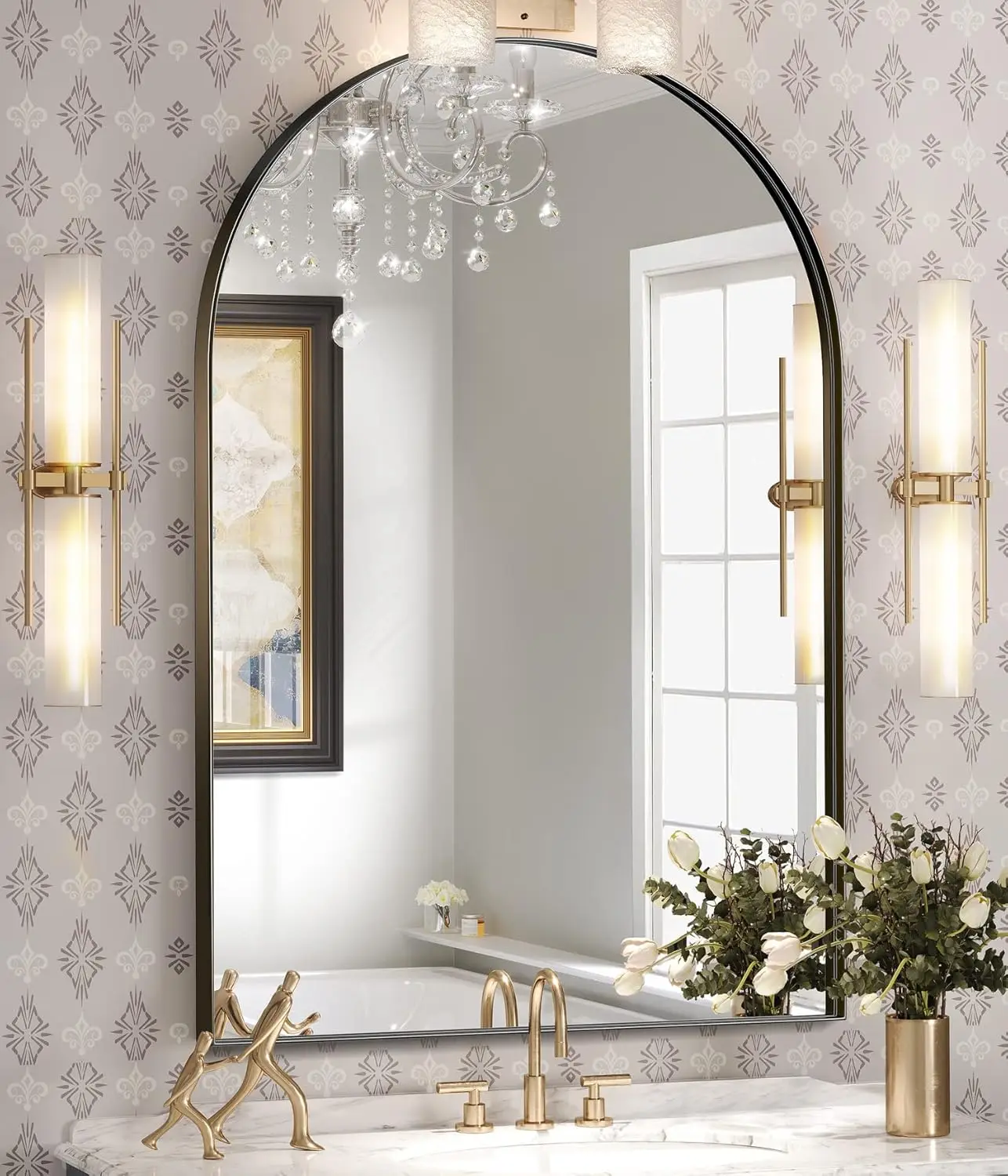 

24x36" Arched Bathroom Mirror. Black Metal Frame. Wall Mounted. Bathroom, Bedroom, Living Room, Entryway