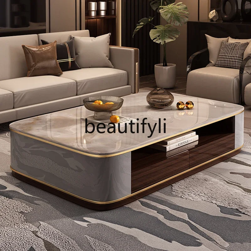 

Marble large coffee table light luxury high sense modern slate living room simple, new coffee table TV cabinet combination CQY