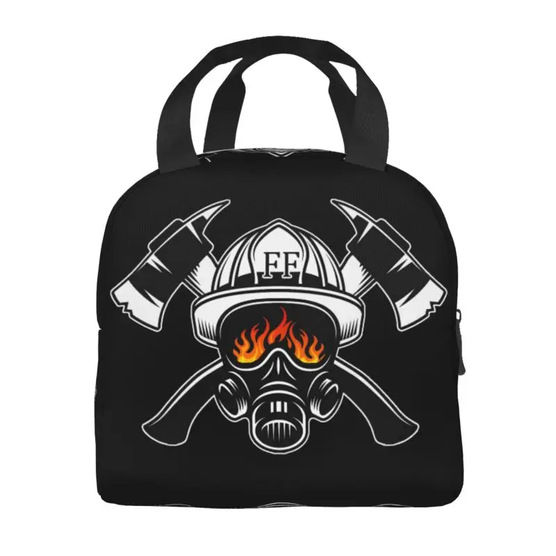 Firefighter Skull Insulated Lunch Bags for School Office Fireman Fire Rescue Leakproof Cooler Thermal Bento Box Women Children