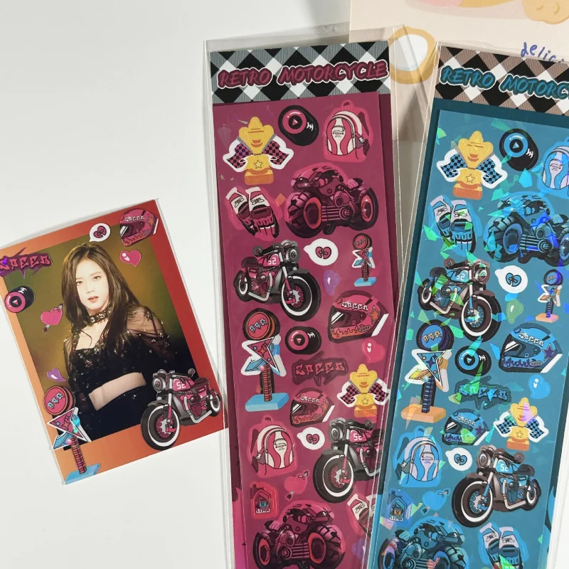 American Style Laser Glitter Retro Cool Cartoon Motorcycle Stickers Handbook Card Photo Notebook Diary DIY Decorative Stickers