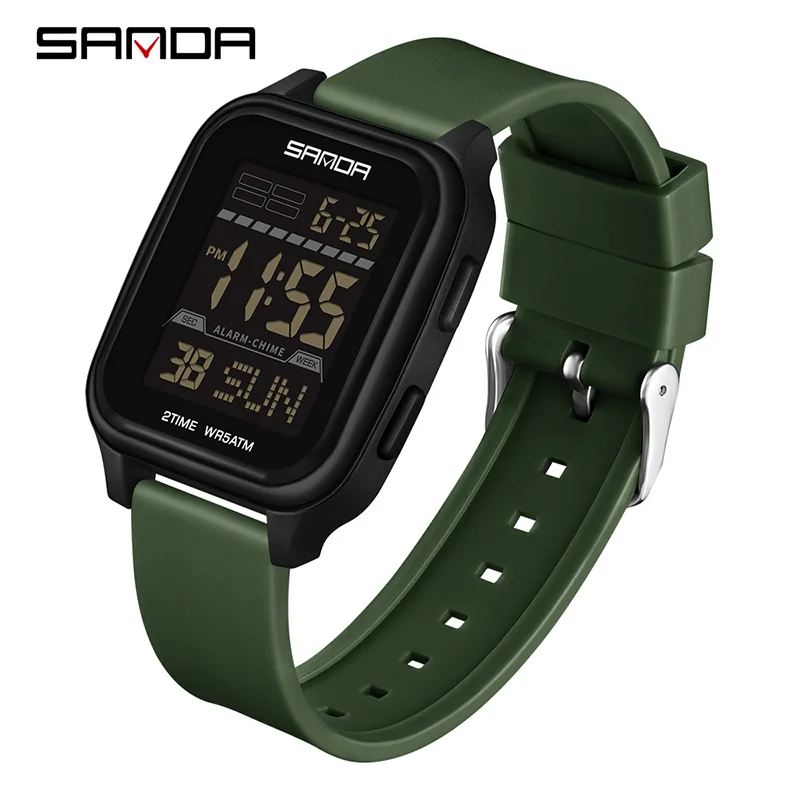 

SANDA SD2211 Мужские электронные часы, многофункциональные часы с квадратным циферблатом и календарем, спортивные светящиеся водонепроницаемые цифровые часы для мужчин