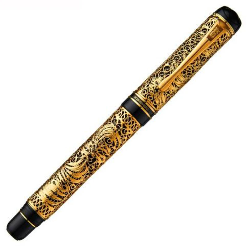 Hero 3000 Luxurious Golden Hollowed out Butterfly Barrel Limited Edition Fountain Pen 18K Gold Fine Nib Gift Pen W/Gift Box