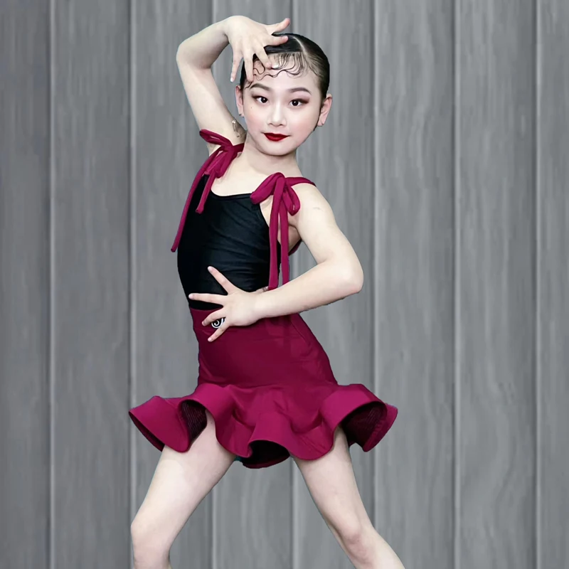 

New Girls Latin Dance Dress Child Latin Rumba Chacha Samba Ballroom Dance Competition Clothes Kids Dancing Dress DWY8957