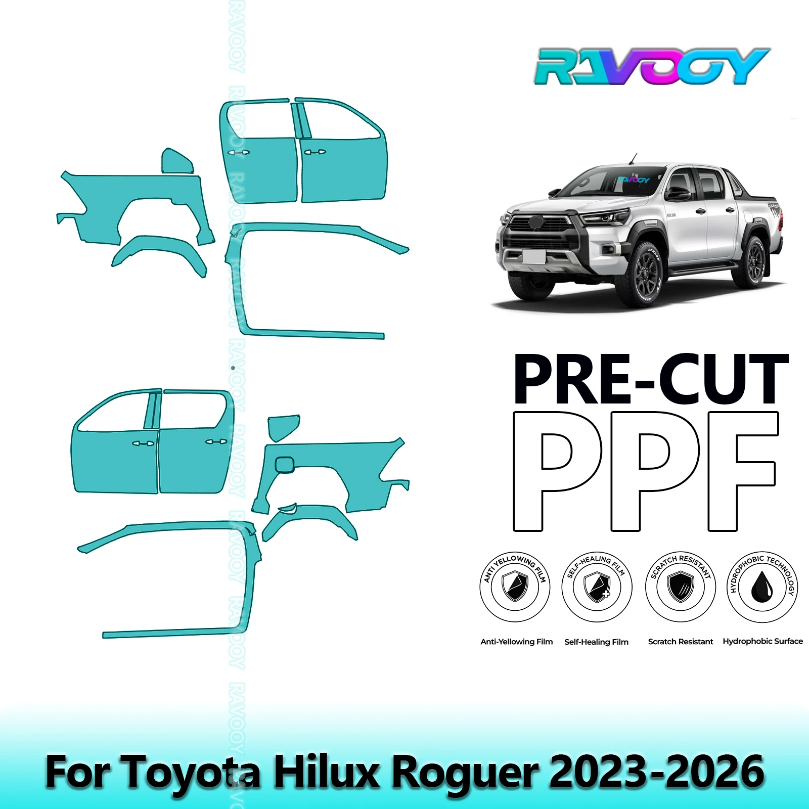 

For Toyota Hilux Roguer 2023-2026 8.5mil Clear Matte Pre-Cut PPF Door & A/B Pillar Kit TPU Paint Protection Film Set