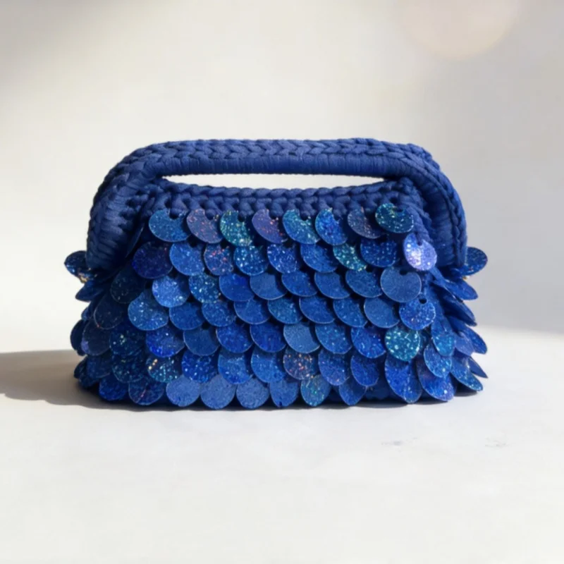 Handmade Bead Handbag for Women Summer 2026 Fashionable High-End Shiny Sequin Dinner Clutch Handbag
