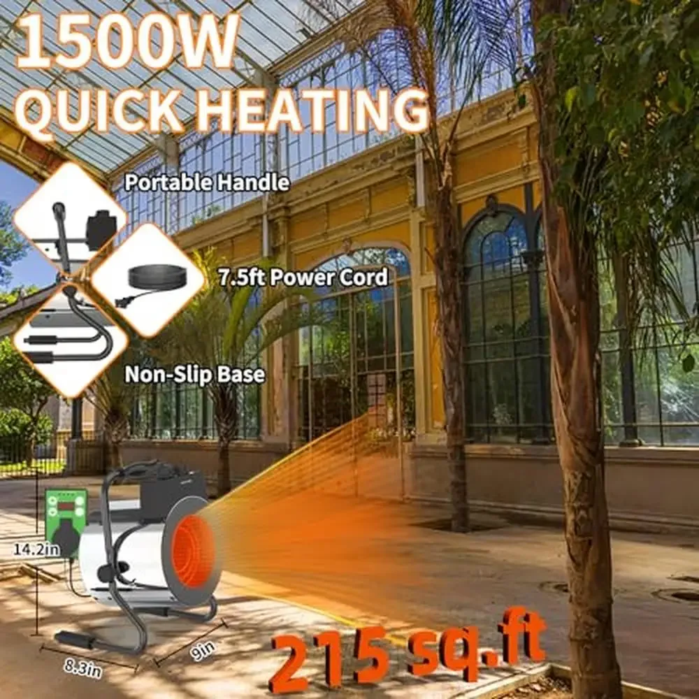 Greenhouse Heater with Digital Thermostat 1500W Portable Fast Heating Electric Space Heater Patio Garage Grow Tent Flower Room