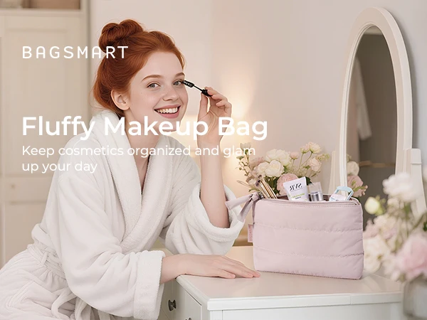 BAGSMART Puffy Kosmetiktasche, klein, geräumig, wasserabweisend, Make-up-Organizer, Reisetasche für Hautpflege und Elektronik, für den täglichen Gebrauch – Detail 4