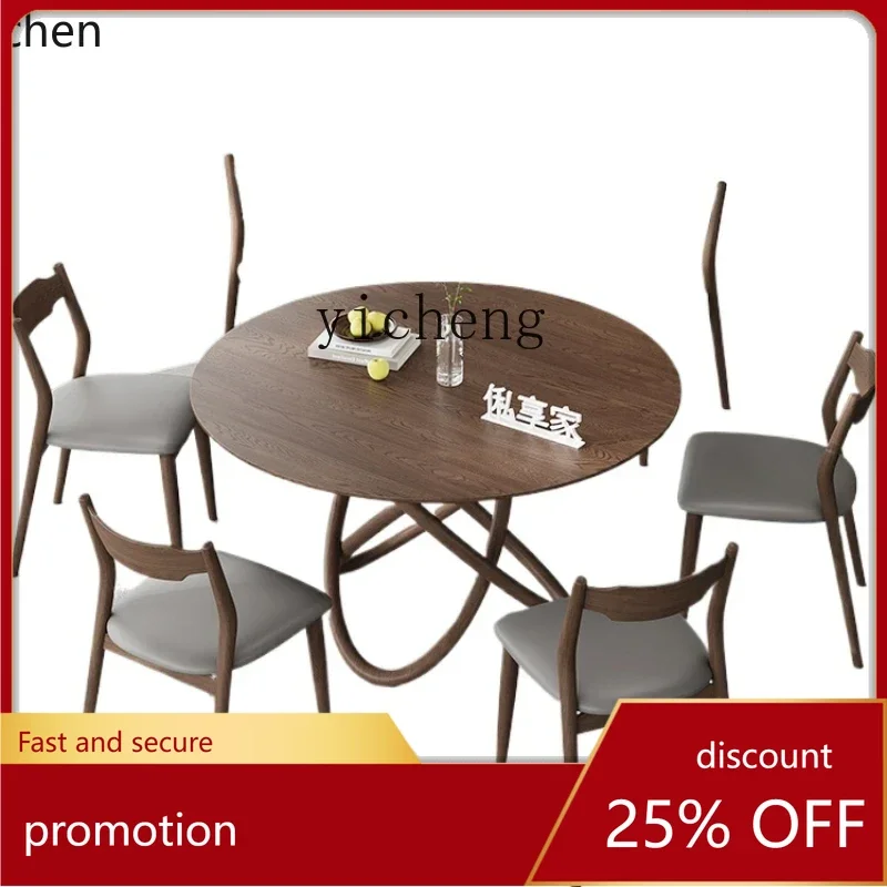 

ZML solid wood round dining table with turntable, all solid wood round dining table, antique solid wood dining table