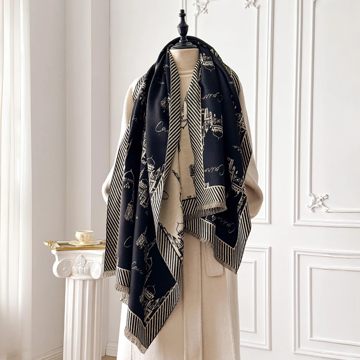 

Новинка 2023 года, женская зимняя шаль из пашмины, толстая теплая кашемировая накидка с цветочным узором, Echarpe Bufanda, женский палантин