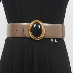 Women's Runway Diamonds Buckle Genuine Leather Cummerbunds Female Dress Corsets Waistband Belts Decoration Wide Belt R1756