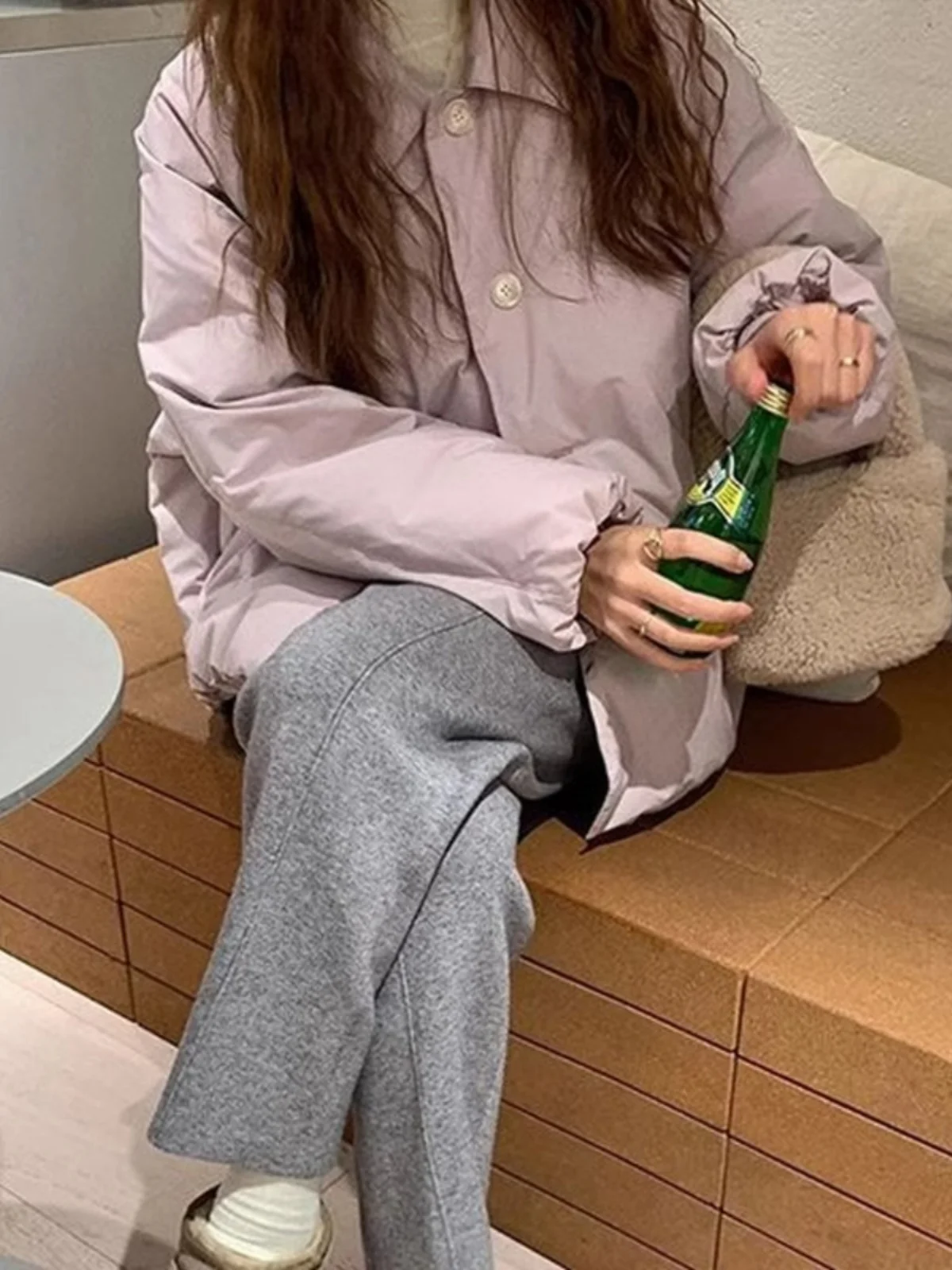 

Casual Loose Fit Women's Cotton Jacket Purple Versatile Winter Fashion New Arrival Long Sleeve Single Button Closure Pure Color