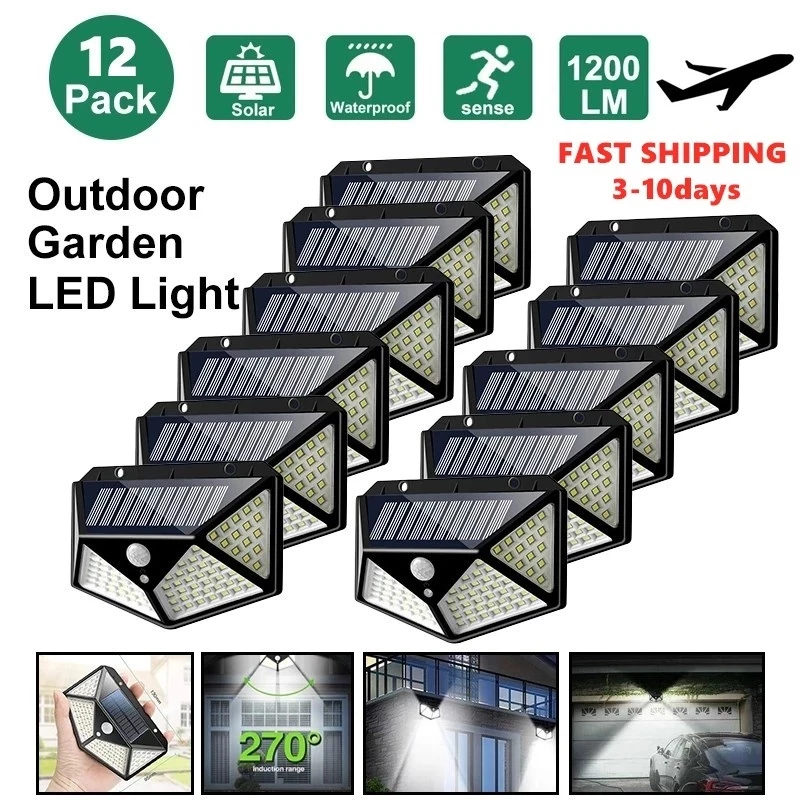 

4/8/12PCS 100 LED Solar Light Outdoor Solar Wall Lamp PIR Motion Sensor Lamp Waterproof Solar Light For Garden Decoration Street